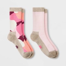 Kids' 2pk Outdoor Crew Socks - All in Motion Pink M