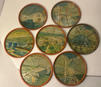 Antique New York 1939 World's Fair 1-7 Metal Coasters