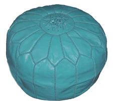 Moroccan Pouf Footstool Hassock Ottoman Poof Handmade Leather Genuine Turquoise 
