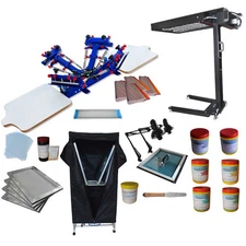 4 Color 2 Station Screen Printing kit Adjustable Printer & Dryer/ Exposure/ Ink