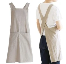 Cotton/linen Japanese Style Cross Back Aprons Pinafore Dress
