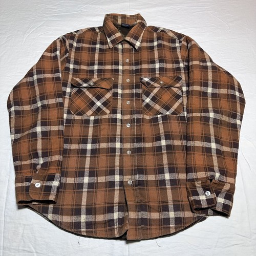 Vintage 70s 80s JC Penney Orange Tartan Plaid Flannel Quilted Lined Shirt Sz M - 第 1/17 張圖片