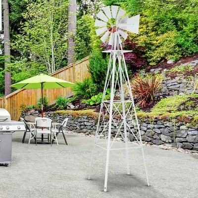 8FT Weather Resistant Yard Garden Windmill High Quality Outdoor Durable, White
