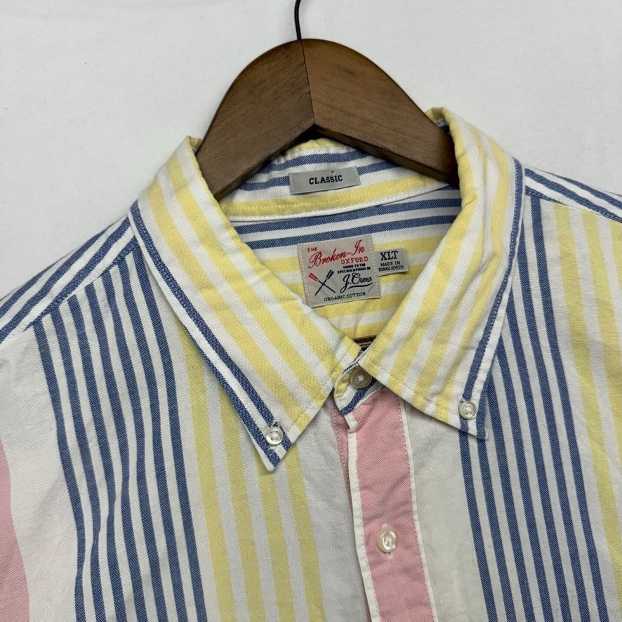 FILA J Crew Camicia Uomo XL Alta XLT Rotta In Oxford Pastelli Righe Preppy Canottaggio