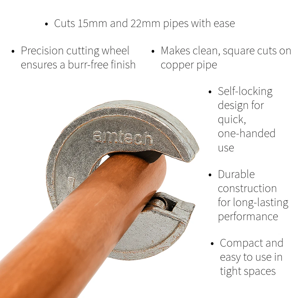 Amtech 15mm Copper Pipe Cutter Mini Pipe Cutter Burr-Free Self-Locking Tool - Image 4 of 4