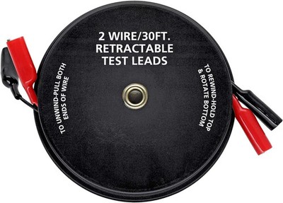 Cal-Hawk 2 Wire 30 FT Retractable Test Leads 18 Gauge Alligator Clips, CZATL2W30
