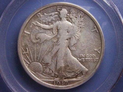 1917-D WALKING LIBERTY HALF DOLLAR__REVERSE MINTMARK__SILVER COIN__PCGS VF20