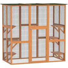 Outdoor Cat House, Wooden Feral Cat Shelter Enclosure, 71" L, Orange