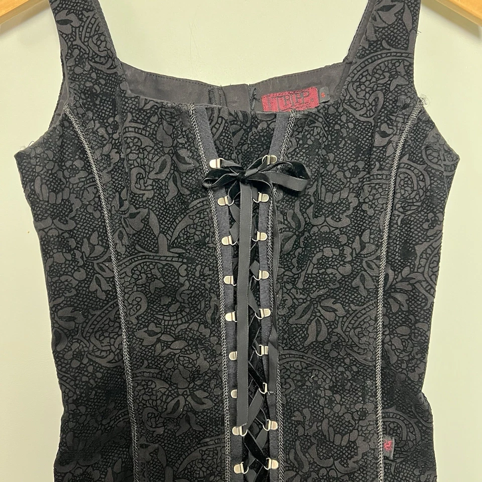 Винтажный Tripp NYC Корсет Топ S Черный Флокированный Бархат Y2K Готик Панк Вамп Whimsygoth - Изображение 4 из 4