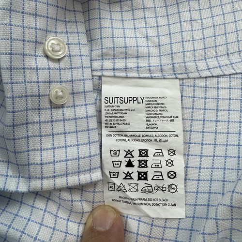 Suitsupply Traveller Shirt man’s 38/15 Blue white checkered long Sleeve ButtonUP - Picture 14 of 15