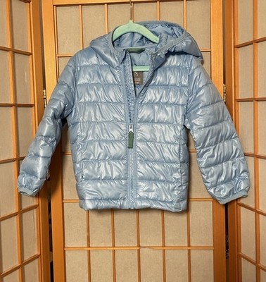 Primary Lightweight Kids Puffer Zip Up Jacket Coat Light Blue Size 2 w/Pockets