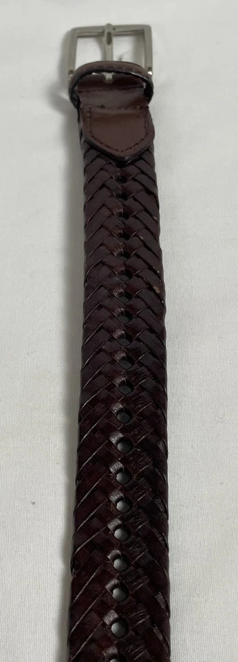 Cinturón trenzado de cuero sintético marrón para hombre talla 50-52 hebilla plateada clásico de negocios Foto 4 de 4