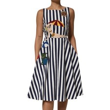DOLCE & GABBANA Dress Blue White Striped Embroidered A-line IT38/US4/XS 5930usd