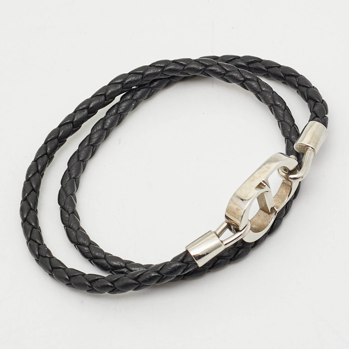 Christian DIOR ブレスレット CD Icon 　L Dior CD Icon Braided Leather Silver Tone Bracelet | eBay