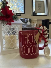 Rae Dunn Hot Cocoa Mug with Candy Cane Spoon NWT Christmas Holiday