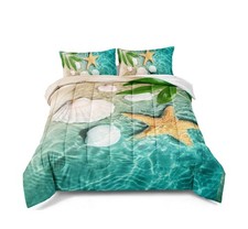 BDUCOK Ocean Comforter Set Beach Bedding Queen Size Starfish Beach ... Fast Ship