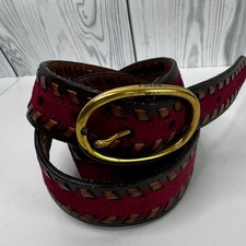Vintage Fossil Two Tone Braided Leather Belt with Oval Brass Buckle Large