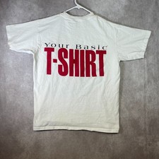 VINTAGE Basic Cigarettes Promo Shirt Mens Medium White Marlboro Tee 90s USA Made