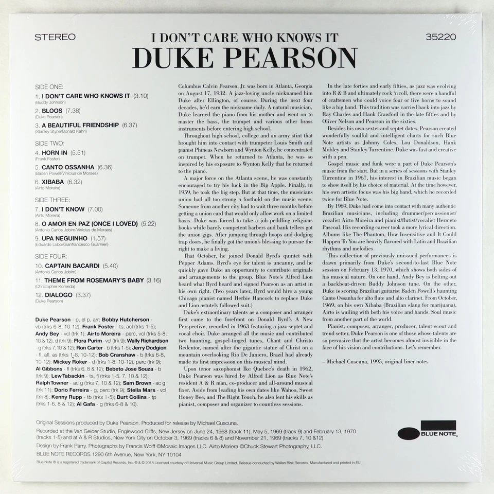 Duke Pearson - I Don't Care Who Knows It LP - Blue Note 180g Reissue SEALED - Image 2 of 2