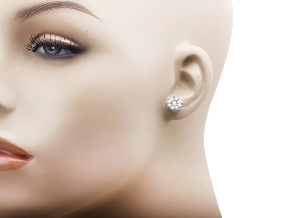 Conjunto de aretes de 2 quilates de diamantes genuinos en forma de flor de oro blanco de 14 k con punta compartida Foto 3 de 3