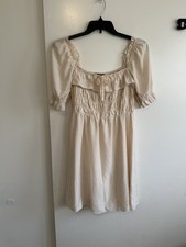 Lulus Women's Mini Dress Beige Size Large Short Sleeve Square Neck Pullover