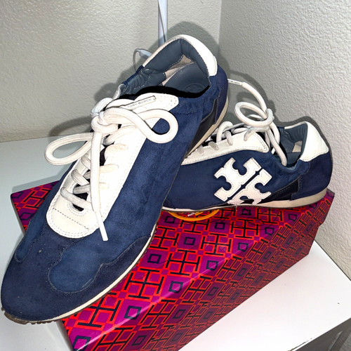 Tory Burch Tory Sneaker Navy/White Suede Low Top Lace-Up Logo, 76916