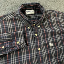 Vintage Burberry's Shirt Mens Large Nova Check Plaid Logo Button Up
