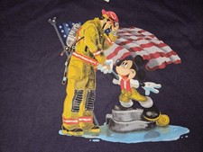 Mickey Mouse Shaking Firefighter Hand 9/11 Tribute T Shirt Disney Tee 2XL New N