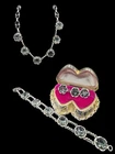 Antique Sterling Silver Art Deco Mexican Jewelry Set Necklace Bracelet Ear Ring