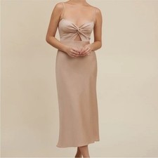 Park Fifth Beige Aletta Satin Bridesmaid Dress Formal Womens Medium Wedding