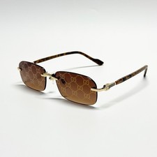 Gucci GG 1221S 004 Square Rimless Sunglasses Gold with Brown Logo Lens New 56mm