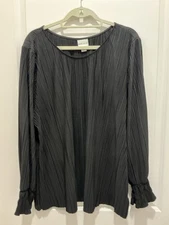 AVA VIV Pleat Top 3X Women’s Black Pull Over L/S Garter Elastic Sleeve Bottom