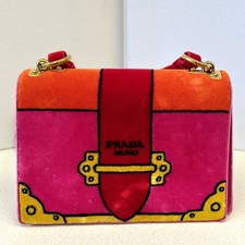 PRADA MILANO Cahier Small CrossbodyBag Printed Velvet Pink GHW Italy