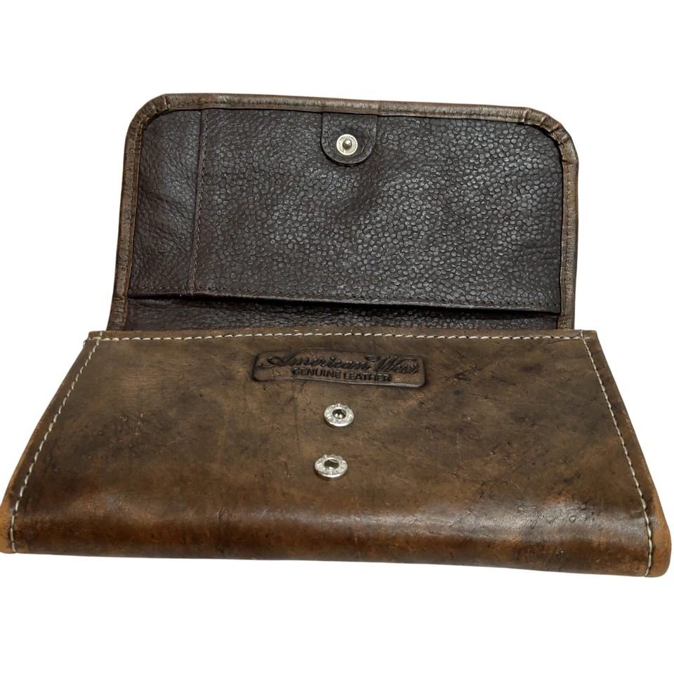 Cartera triple plegable American West genuina de cuero marrón con cremallera Foto 3 de 4