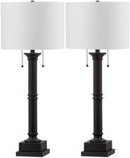 Set of 2 Dark Grey Farmhouse Column Table Lamps with LED Bulbs Included