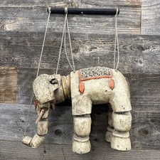 1930’s ? Handcrafted Vintage Marionette On a String Puppet Wooden Elephant INDIA