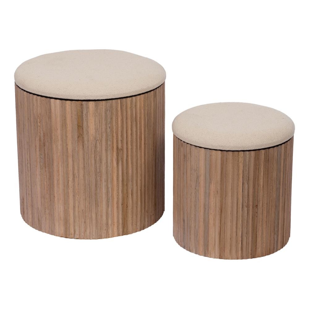 Tabourets ronds en teck bois 35x35 cm lot de 2 sièges d'appoint de style scandinave