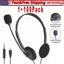 USB Headset Headphone Microphone Noise Cancelling For PC Computer Call Chat Lot