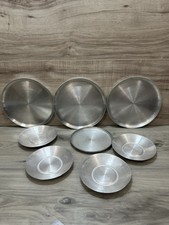 Vintage Set Of 8 CREATIVE PLAYTHINGS Aluminum Play Dishes 4 Plates 4 Saucers