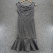 David Meister Dress Womens 6 Silver Satin Trumpet Knee Sheath Cocktail Slimming