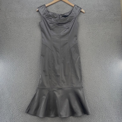 David Meister Dress Womens 6 Silver Satin Trumpet Knee Sheath Cocktail Slimming