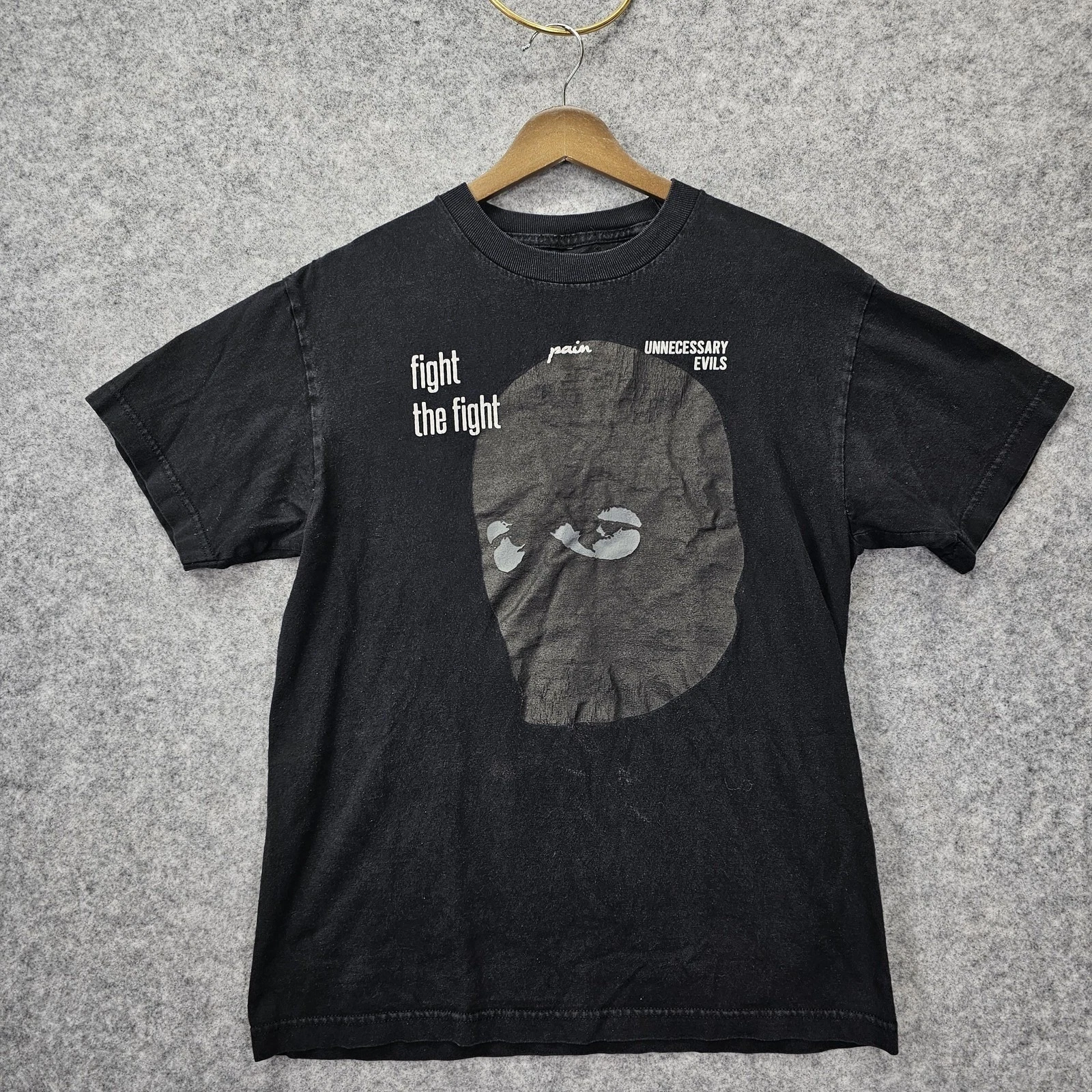 Y2K Grunge Fight The Fight Shirt S Black Graphic Unnecessary Evils Pain Tee Punk