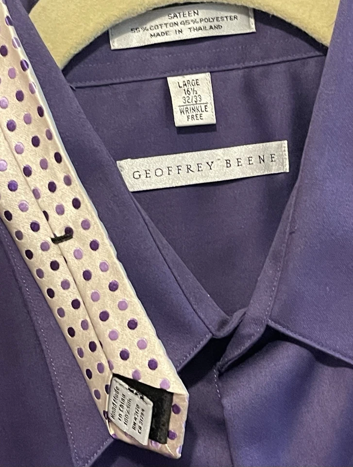 Geoffrey Beene Hombres L Satén Manga Larga Púrpura Camisa GRATIS GB Corbata 16 1/2 X 32/33 Foto 4 de 4