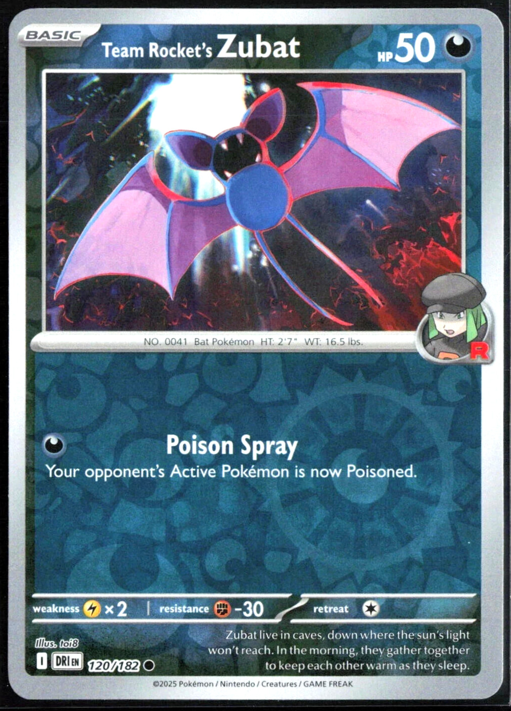 Team Rocket's Zubat Reverse Holo Pokemon Destined Rivals Card 120/182