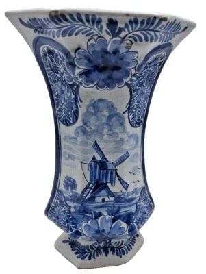 26/2 Blumenvase / Keramik  Steingut  Blau-Weiß Dekor  Windmühle  Wohnen  Vintage - Bild 1 von 4