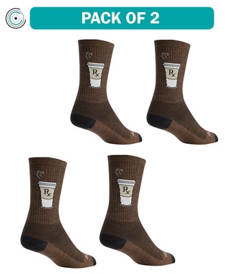 Pack of 2 SockGuy Wool Coffee Addict Socks 6 inch Brown Small Medium Unisex