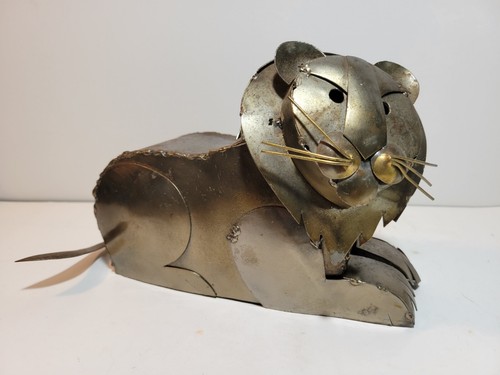Folk Art Metal Lion Figurine Vintage Wildlife Decor Handmade Sculpture Mexico - Picture 3 of 12