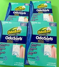 4 Pack OdoBan Eliminates Odors  OdoSorb Hanging Moisture Absorber Ocean Breeze