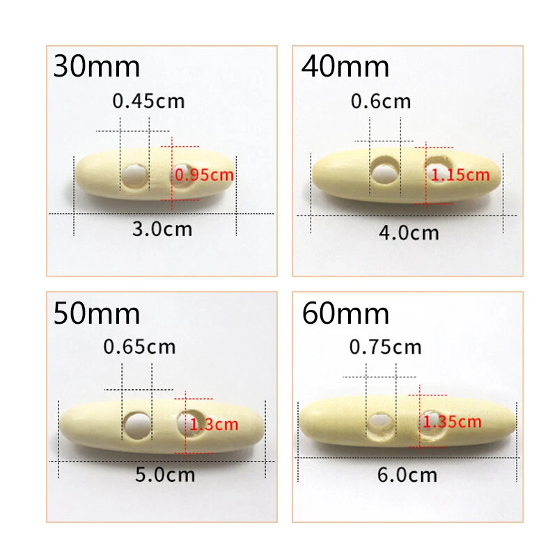 Wooden Toggle Duffle Buttons 2 Holes Sewing Knitwear Coat Craft 30/40/50/60mm1 - Image 2 of 4