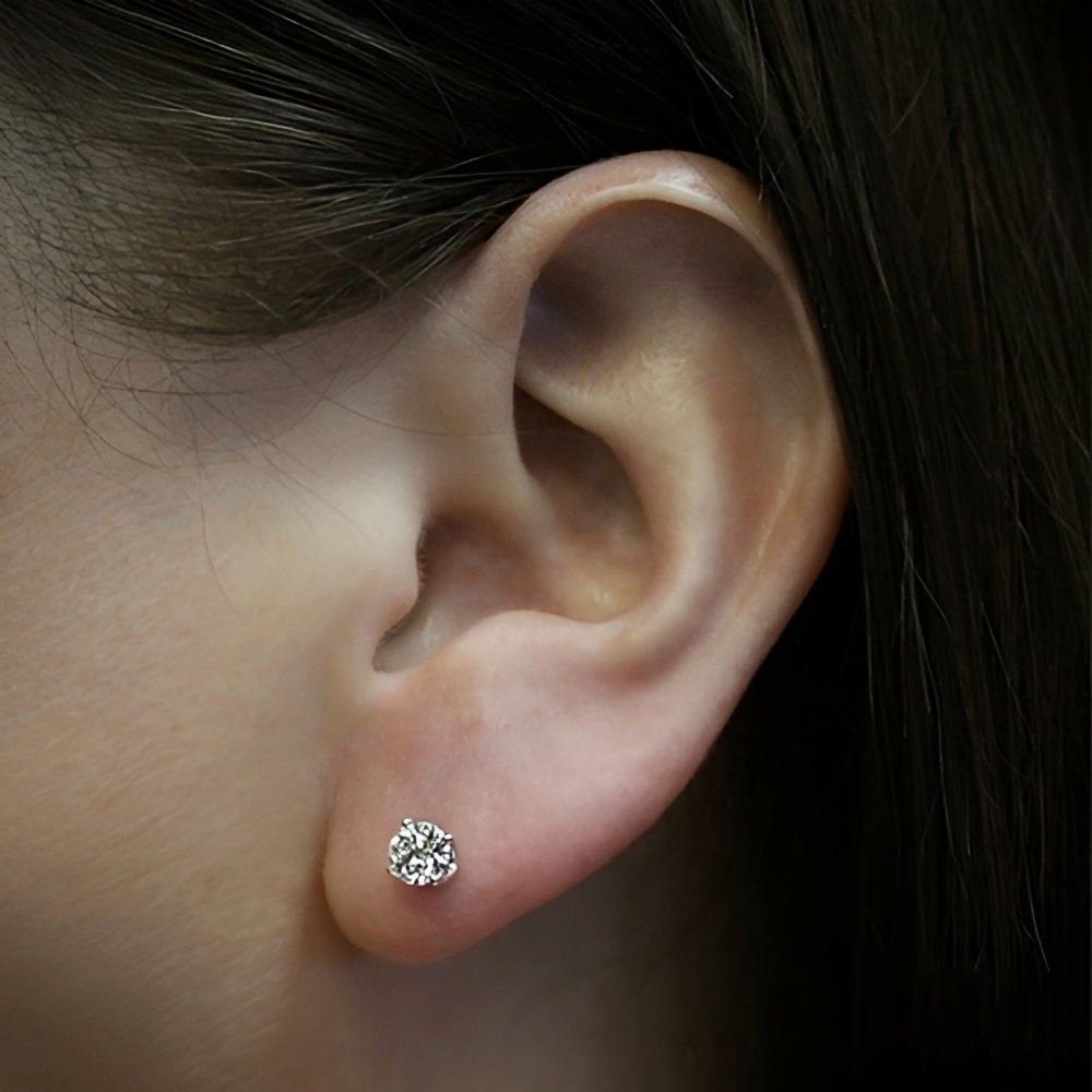 Womens  14k White Gold Diamond Earrings 3 Carat stud Lab Created Round Cut